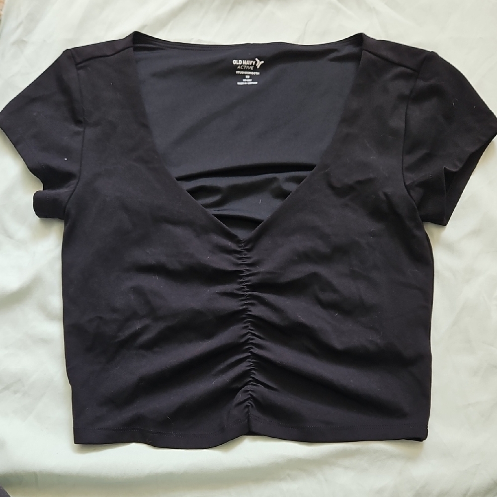 Old Navy Black Ruched V-Neck Crop Top, Size XS